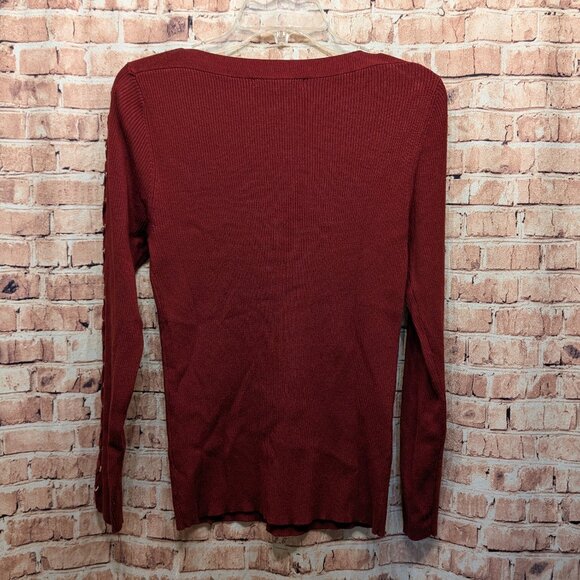 Faith & Zoe Ribbed Knit Texture Lace-Up Detail Sleeves Sweater Size Large - Picture 7 of 7